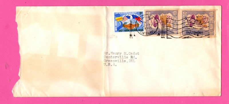 Vietnam cover sent to Greenville dEl. poor condition  (1686 box
