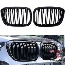2 pcs Black Double Slats Gloss Black Grilles Double Line Glossy Black