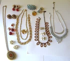 LOT Vintage ESTATE COSTUME JEWELRY Signed NAPIER Corday JULIANA Copper Necklace