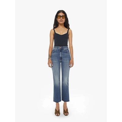 MOTHER Jeans Hustler Ankle Fray Healing Jar Blue Flare Crop NWT Size 30 Petite