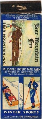 1930s Bear Mountain Inn Palisaides Park Winter Sports New York Skiing Matchcover
