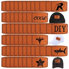 60 Pcs Blank Leather Hat Patches with Adhesive for Hats Jackets Backpacks
