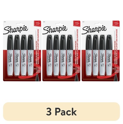 (3 pack) Sharpie Permanent Markers,Chisel Tip, Black,4 Count,Permanent