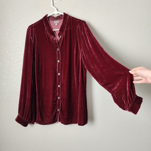 J.JILL romantische Samtbluse mit Knopfleiste burgunderrot Vamp Seidenmischung LT Tall - Bild 9 von 9