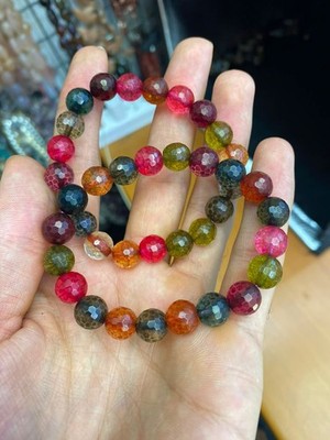 Natürlicher Regenbogen Rot Turmalin Perlen Armband 10x8mm Brasilien Damen