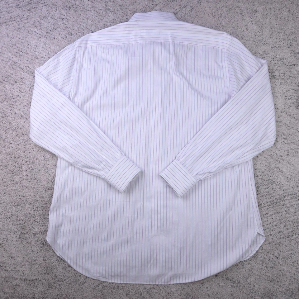 Camisa Brioni Para Hombre 16.5 Grande Manga Larga Vestido Botón Blanco Púrpura Rayas Italia Foto 3 de 4