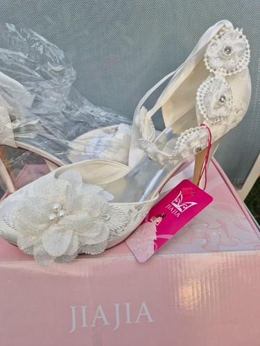 JIAJIA Women's Bridal,Closed Toe 3.9" Stiletto Heel Lace Satin SIZE 8 EU 42 - Picture 3 of 7