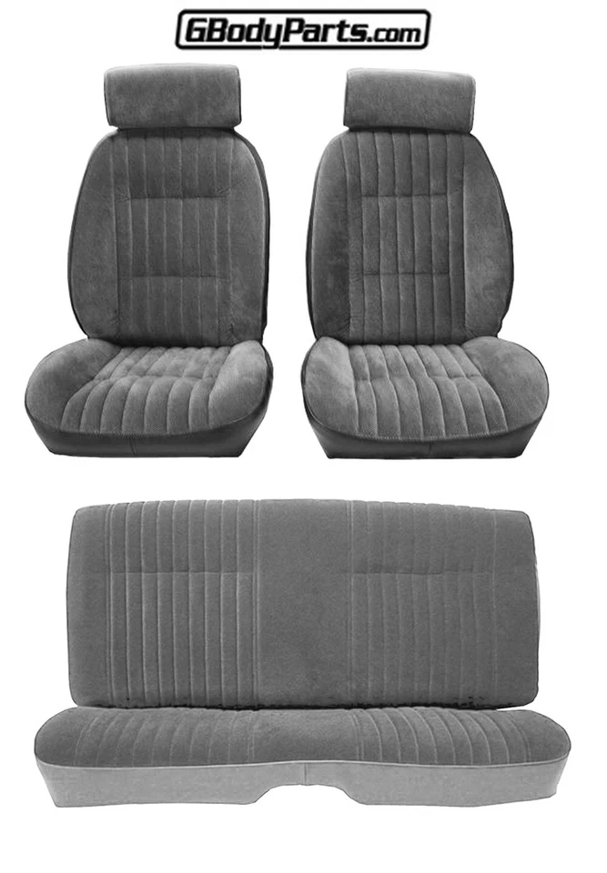 Juego de funda de asiento 81-88 Monte Carlo SS PUI gris VELOUR CON VINILO guía de cinturón de seguridad gratuita Foto 2 de 4