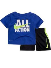 Nike Dri-fit Boys Outfit Blue All Action Shirt  Black Athletic Shorts Set M