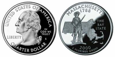 2000 Massachusetts SILVER Proof and Clad Proof Gem Quarters some TONING CP10126