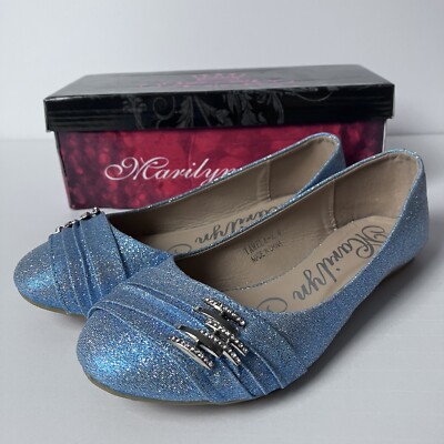 Girls Ballet Flats Marilyn Moda Size 4 Sky Blue with Glitter Party Shoes