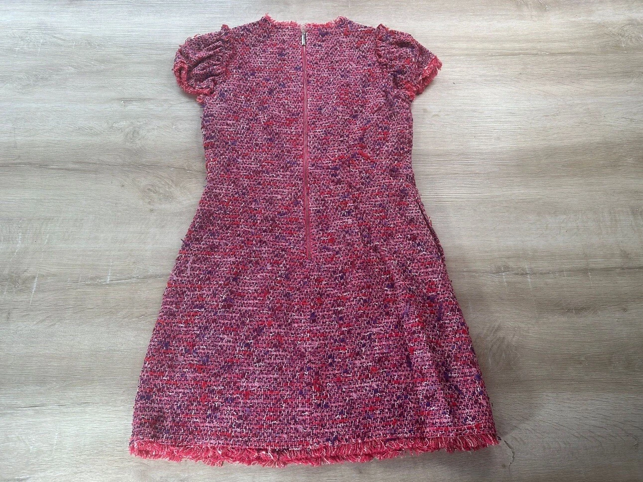 ABITO DA DONNA KATE SPADE NEW YORK NUOVO CON ETICHETTE IN TWEED ROSA 6 BACCHE BLITZ MANICA FLUTTER