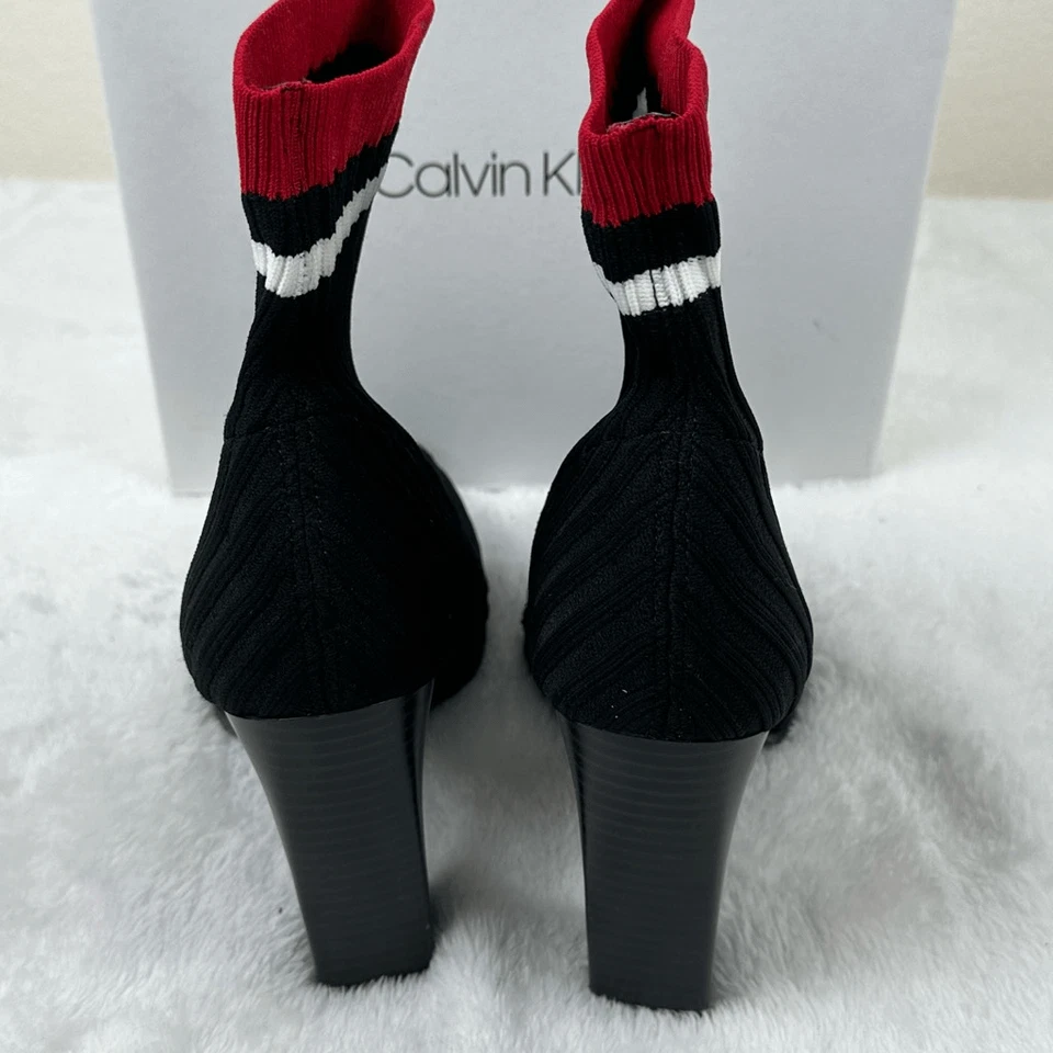 Calvin Klein Antonette Black and Red Ribbed Stretch Knit Ankle Boots size 9 - Image 4 of 4