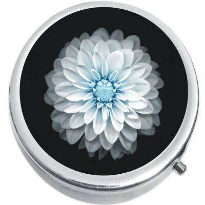 Flower on Black  Medicine Vitamin Compact Pill Box