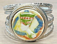 OOAK Hand-painted Egyptian Revival Pharoah Egypt Cuff Bracelet Enamel Big Wide