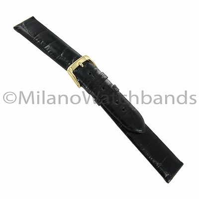 20mm Speidel High Quality Black Genuine Alligator Unstitched Glossy Watch Band