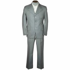 Vintage 1960s British Invasion Suit Shiny Grey w Pinstripes Fashion Tones Size M