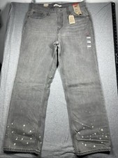 Levis Jeans Womens 32 Gray Denim Low Pro Straight Leg Mid Rise Paint Splatter