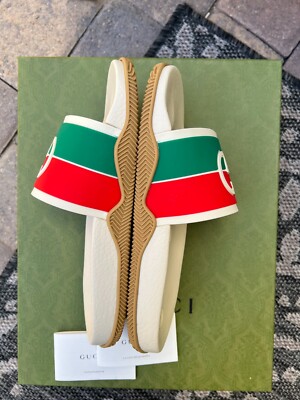 Authentic Gucci Agrado Slide Sandal CREAM RED GREEN Men\'s Size 7US 655461 S2487GucciAgradoGRGRubberSlide  main image 4