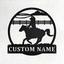 Customized Metal Cowboy Rope Round horse Farmhouse Ranch Name Address Sign gift