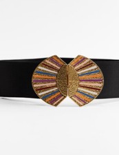 ZARA WOMENS STRETCHY BELT BLACK SZ 32 M/L NEW