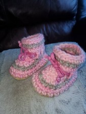 Knitted pink Infant booties Size 3/4 knit handmade cute and warm