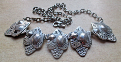 Collier Plastron Vintage En Os Et Perles - Longueur 47 Cm - Couleur Corne - Occasion
