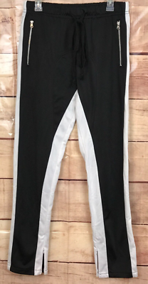 Uncle Ralph Men L Sport Track Pants Black White Stripes Zipped