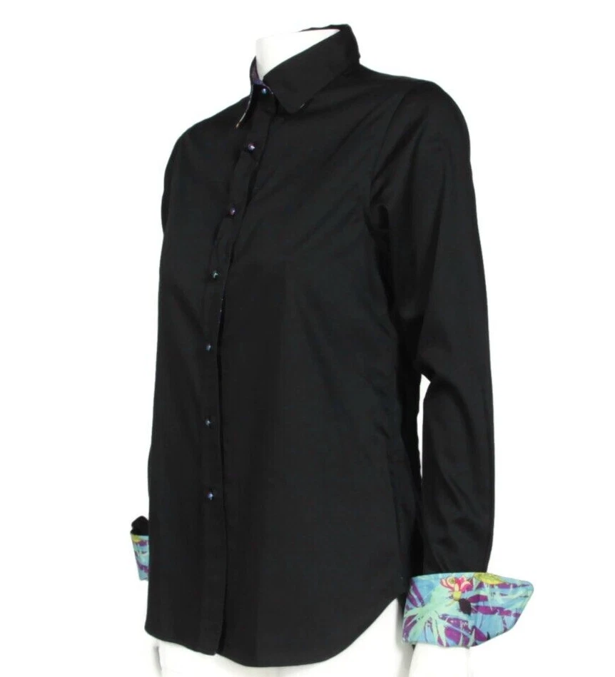 NWT ROBERT GRAHAM Priscilla Black Embroidered Parrot Button Shirt Top sz S /464 - Image 4 of 4