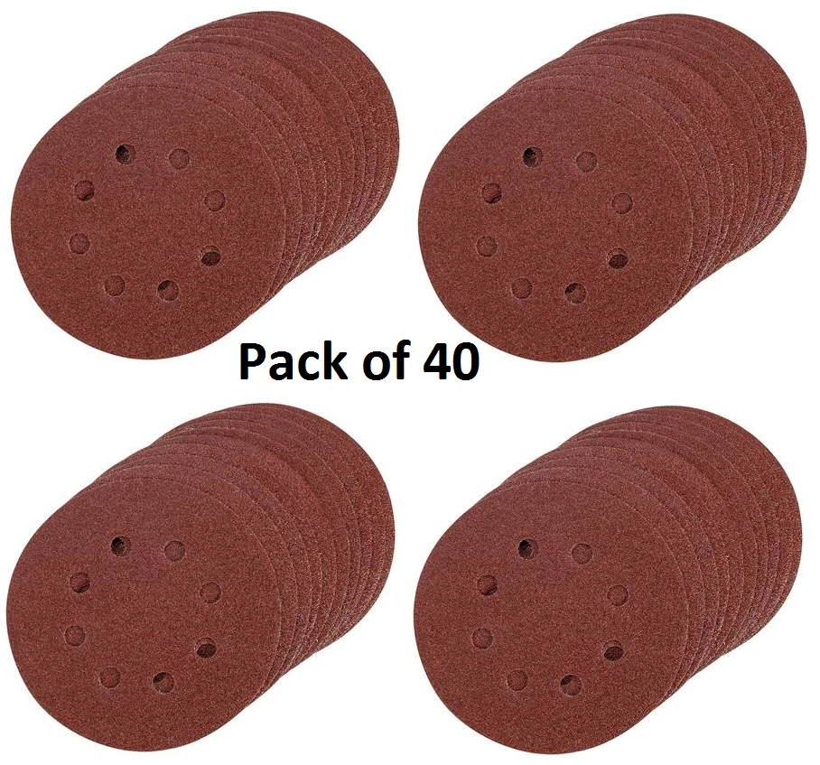 EETOOLS 40 x hook and loop abrasive sanding discs pads 115,125,150 225mm 8 hole