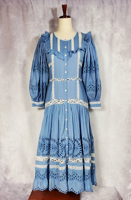 LoveShackFancy Titania Prarie Dress COBALT Bridgerton Eyelet NWT $575 MSPR  | eBay