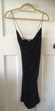 Missguided Litara Black Wrap Ruched Slinky Bodycon Dress Size 6
