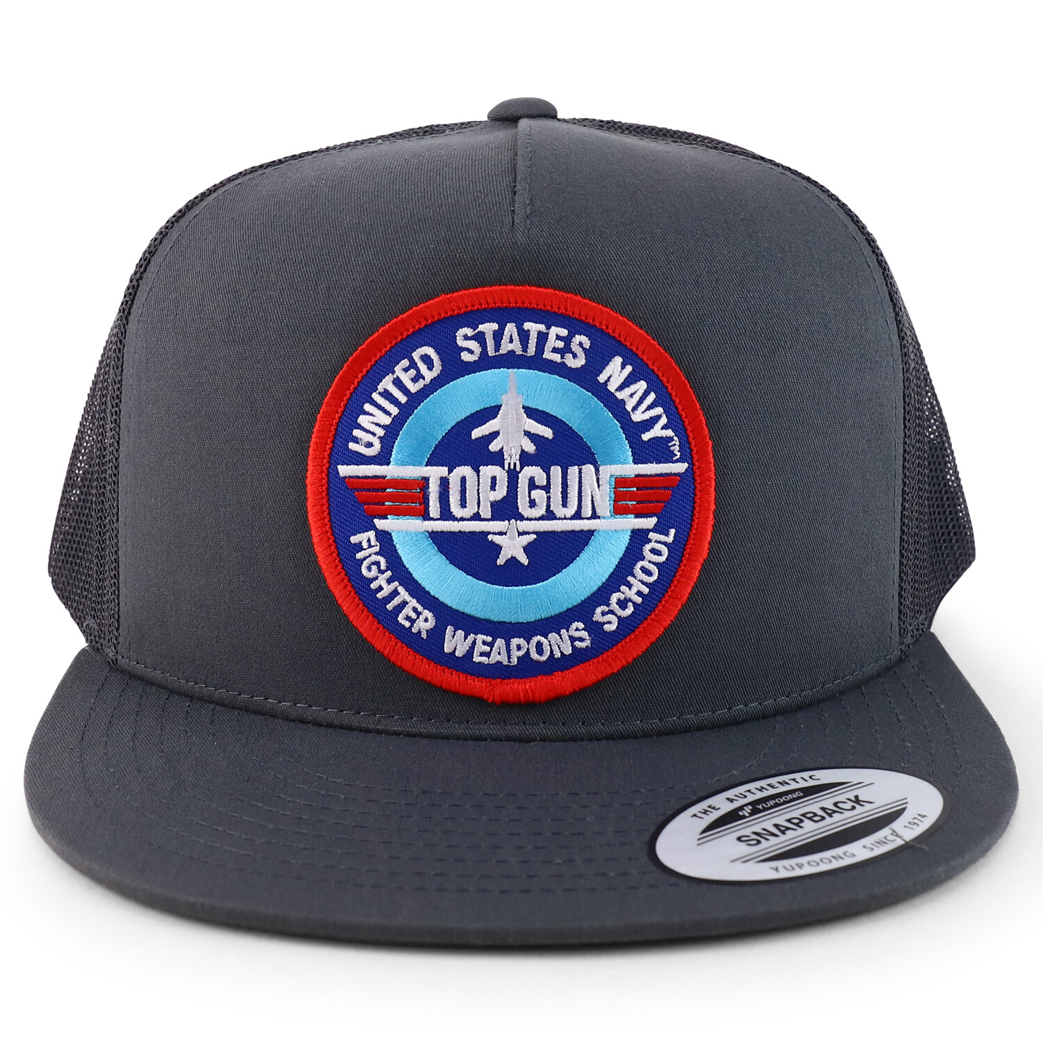 US Navy TOP Gun Patch 5 Panel Flat Bill Trucker Mesh Cap - F