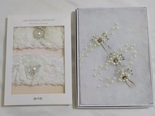 Miss To Mrs Bridal Hair Pins, Pearls Crystals, And Set Of Two Lace Garters