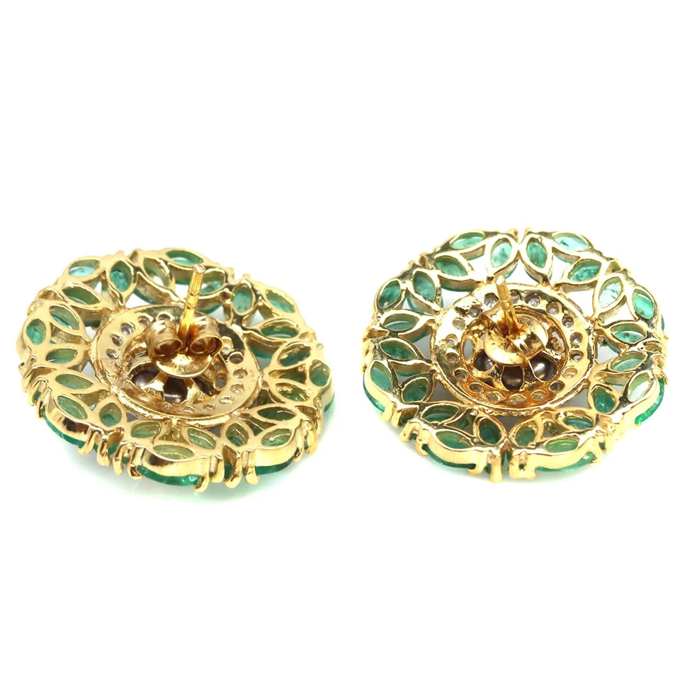 925 Sterlingsilber 6 mm Graue Perle, Grüner Smaragd & Weißer Zirkon Ohrringe - Bild 3 von 4