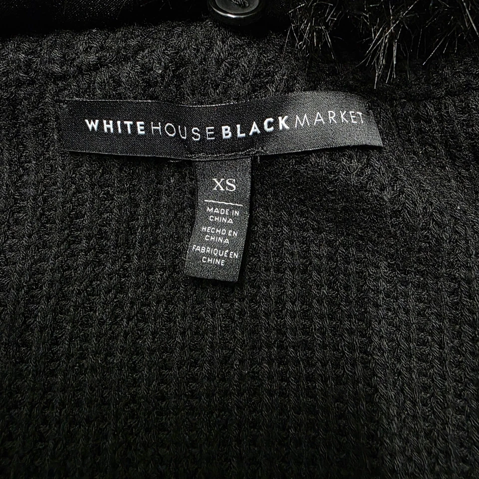 Chaleco tejido negro Casa Blanca Mercado Negro ribete de piel sintética frente abierto XS Foto 3 de 4