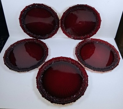 Vintage Avon CAPE COD Ruby Red Glass Gothic 5 Dinner Plates 10-3/4''