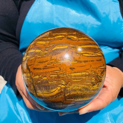 5.41LB Natural Tigers Eye Ball Quartz Crystal Sphere Gem Mineral Specimen Heals