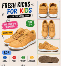 Nike Dunk Low Wheat Leather Low Top Sneakers Unisex Kids US 6Y
