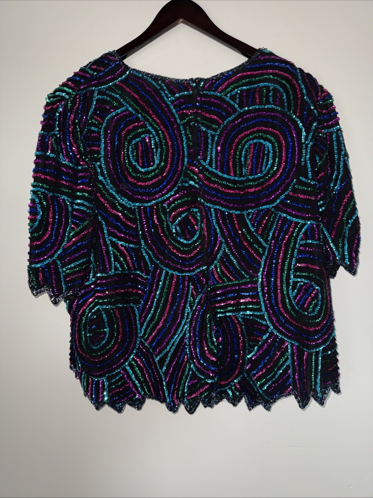 Vintage SCALA 100percent Silk Rare2Find Y2K Fully Sequent Blouse  Black Size 5X image 4