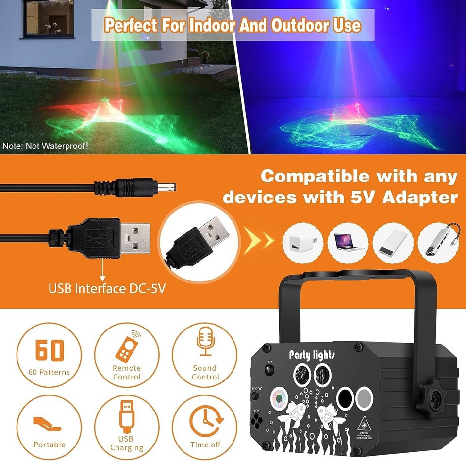 1024Pattern LED Laser Projector Stage Party RGB DJ KTV Disco Light Xmas ...