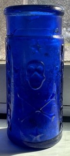 Rare Near Mint Cobalt Blue Skull And Cross Bones Cylinder Poison Bottle