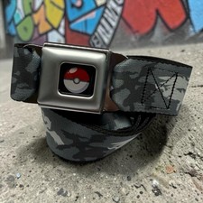 Pokemon Poke Ball Camouflage Seatbelt Belt By Buckle Down Gray Black Sz Xl 32-52