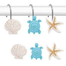 Shower Curtain Hooks, Seashell Turtles Shower Curtain Rings, Beach Theme Rust