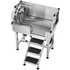 34 Inch Stainless Steel Dog Washing Station, Pet Grooming Tub with Hot  Cold F