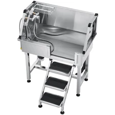 34 Inch Stainless Steel Dog Washing Station, Pet Grooming Tub with Hot & Cold F