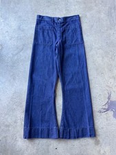 VTG 70s Seafarer Denim Navy Bell Bottom Military Pants Sailor 30x32 Dark Wash
