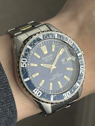 Pulsar (Seiko) Solar Diver Vintage 44mm Blue Silver Gold White Date Japan