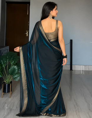 Mint Green Floral Print Chiffon Saree Women Party Wear Designer Saree