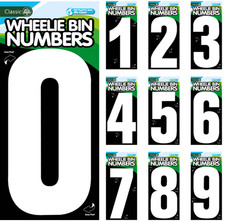 White Wheelie Bin Numbers Large Stick On Self-adhesive - Made in the UK
